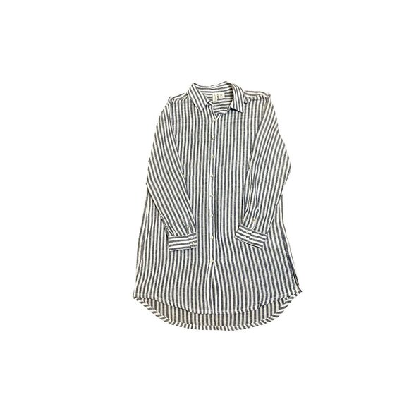 Joie Womens Linen Blend Striped Long Sleeve ButtonUp Top-Tunic Med Casual-Office - Picture 3 of 6